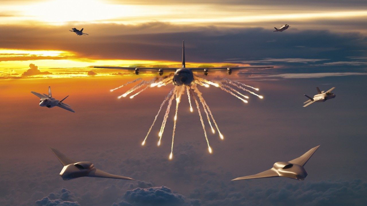 Lockheed Martin Vectis, F-35, F-22, F-16 and C-130J flying together.